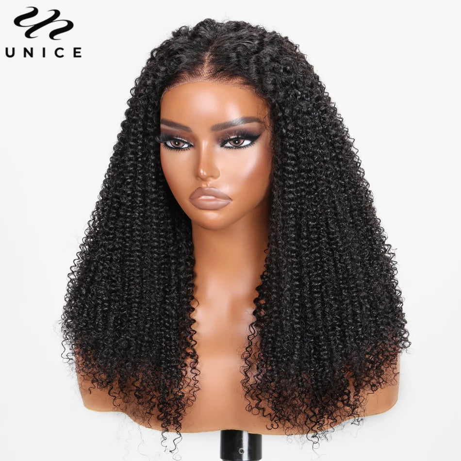 UNice 4x4 Lace Closure Wig Kinky Curly Human Hair Wig Super Natural Lace Wig for Beginners Glueless Wig Human Hair Ready To Wear