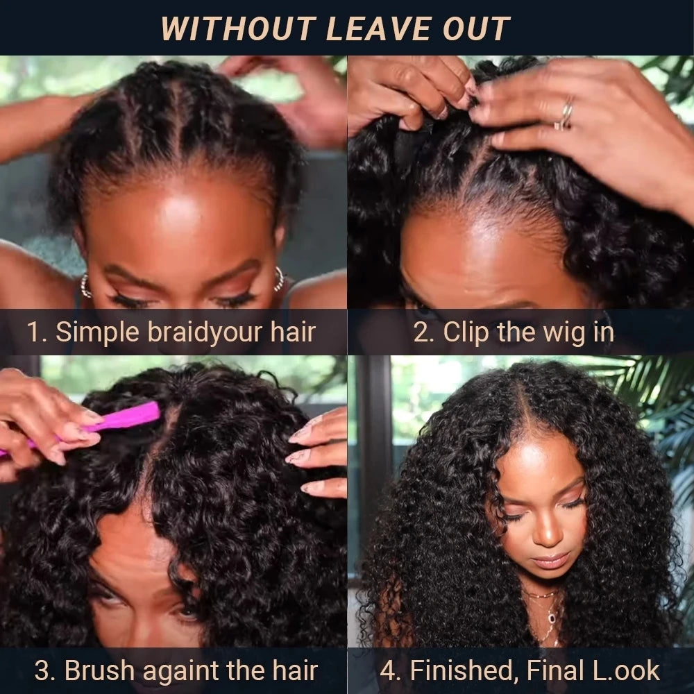 Nadula Curly Hair V Part Wig Human Hair No Leave Out V Part Human Hair Wigs Upgrade U Part Wig No Glue&Suit Your Natural Hair