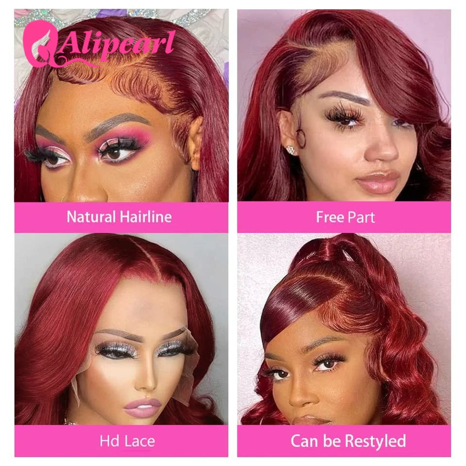 #99J Body Wave 4x4 Lace Closure Wig Human Hair Wigs Brazilian Burgundy Lace Wig For Black Women Pre-Plucked AliPearl Hair Wig