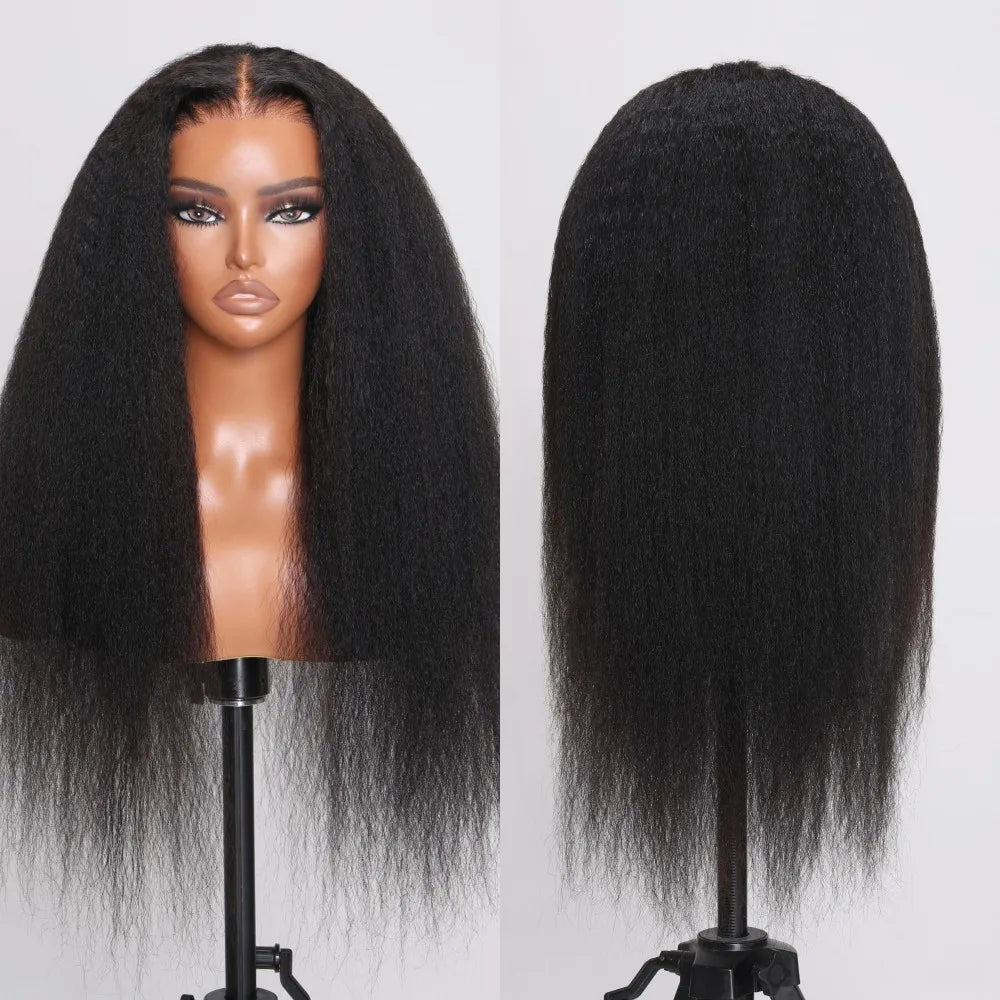 Nadula Hair 6X4.5 Pre Cut Lace Closure Wig Kinky Straight Glueless 7X5 Bye Bye Knots Wig Human Hair Wig With Bleached Knots