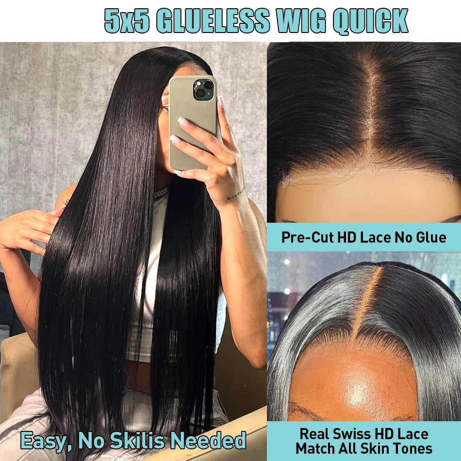 30 40 Inch 13x4 13x6 HD Transparent Straight Lace Front Wigs Human Hair 250%  Ready To Wear Glueless 5x5 Closure Wig For Women