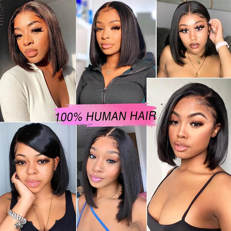 Glueless 13X4 Short Straight Bob Wig Ready To Wear Human Hair Lace Frontal Wigs For Women PrePlucked Wear And Go Brazilian Hair