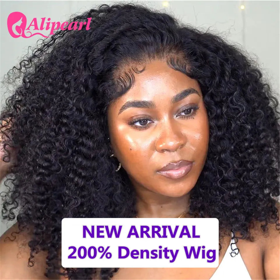 Ali Pearl 200% Density Kinky Curly Short Lace Front Human Hair Wigs Brazilain Big Curly Human Hair Wig Pre-Plucked For Women