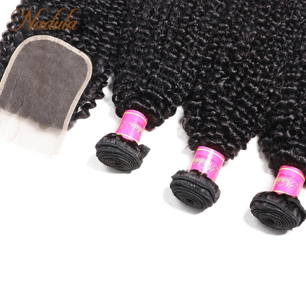 Nadula Hair Kinky Culry Bundles With Lace Closure 4*4 Closure With Human Hair Bundles 2/3/4 Bundles With Closure Remy Hair