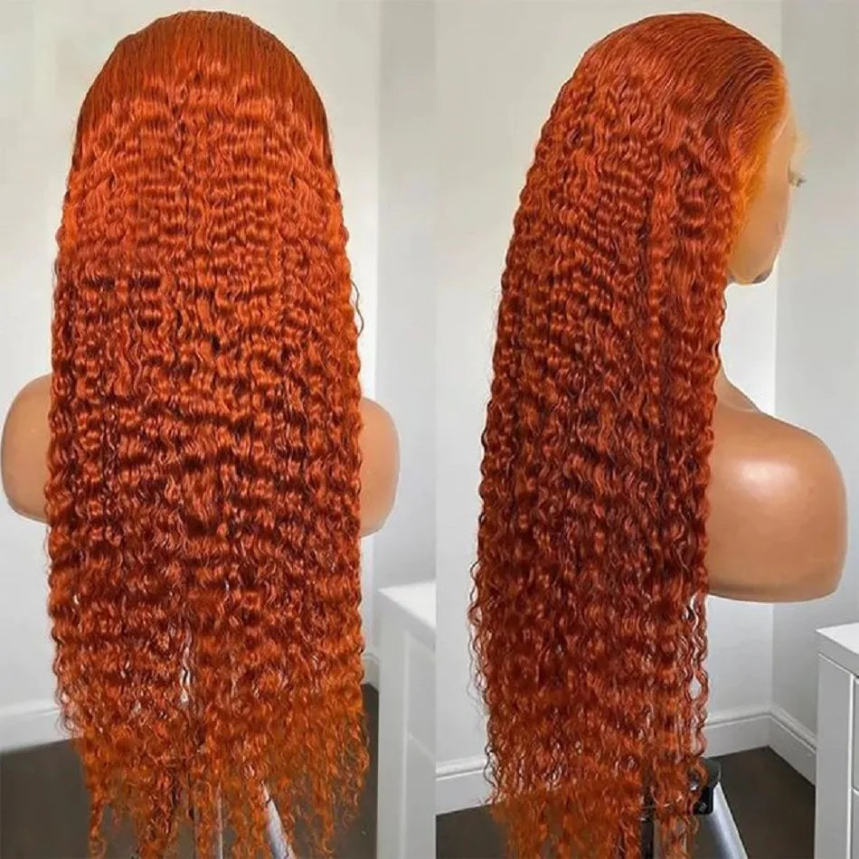 Hd 30 32 Inches Ginger Orange 13x4 Lace Frontal Wig Human Hair For Women Pre Plucked Water Wave Orange Colored Human Hair Wigs