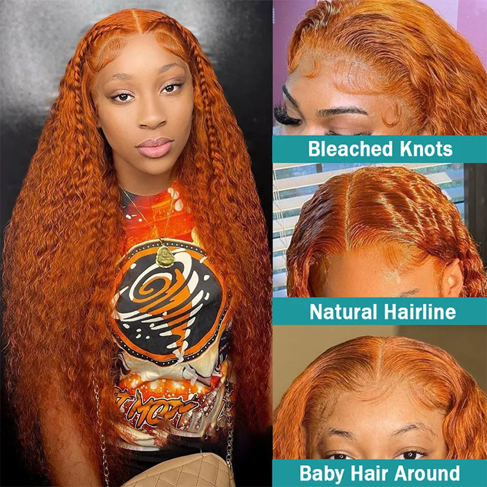 Hd 30 32 Inches Ginger Orange 13x4 Lace Frontal Wig Human Hair For Women Pre Plucked Water Wave Orange Colored Human Hair Wigs