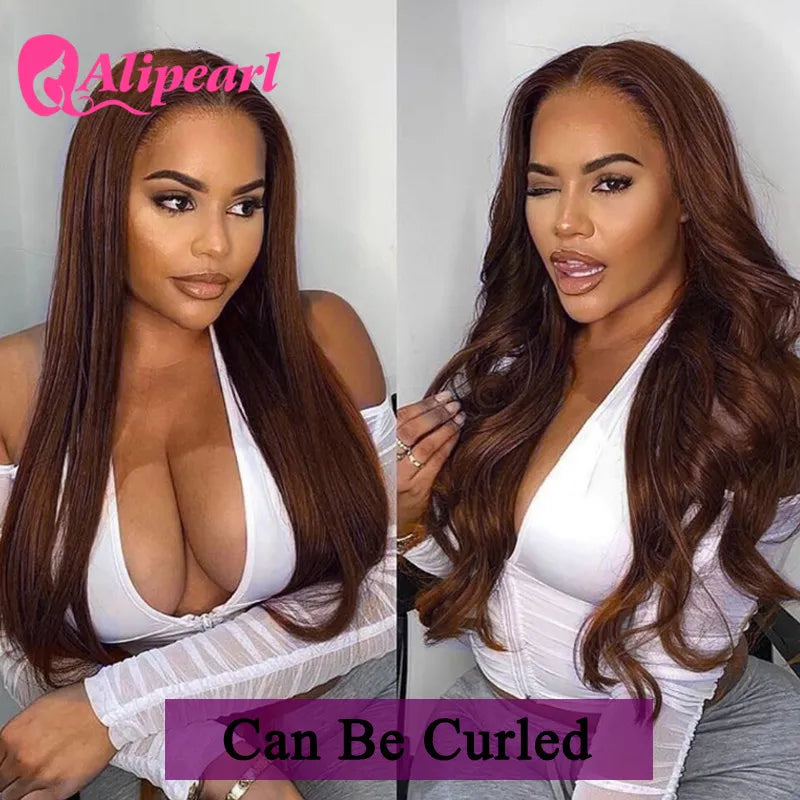 Chocolate Brown Lace Front Human Hair Wigs Straight Transparent Lace Wig Malaysian 5x5 Lace Wig Pre Plucked 180 Density AliPearl