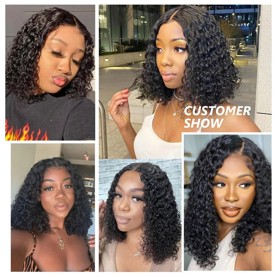 Glueless 100% Human Wigs Water Wave Ready To Wear Short Bob HD Transparent Lace Frontal Brazilian Wig Kinky Curly For Woman Sale