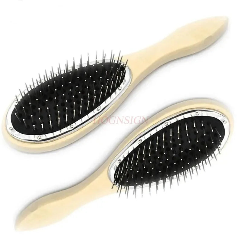 Wooden Handle Detangling Hair Brush Hair Wig Styling Steel Combs Wide-toothed Round Head Massage Brush Reduce Hair Loss Tool