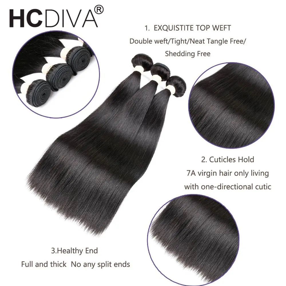 Brazilian Straight Hair Bundles 3/4 Pieces Straight Human Hair Bundles 10A 8-32 Inch Remy Human Hair Extensions For Black Women