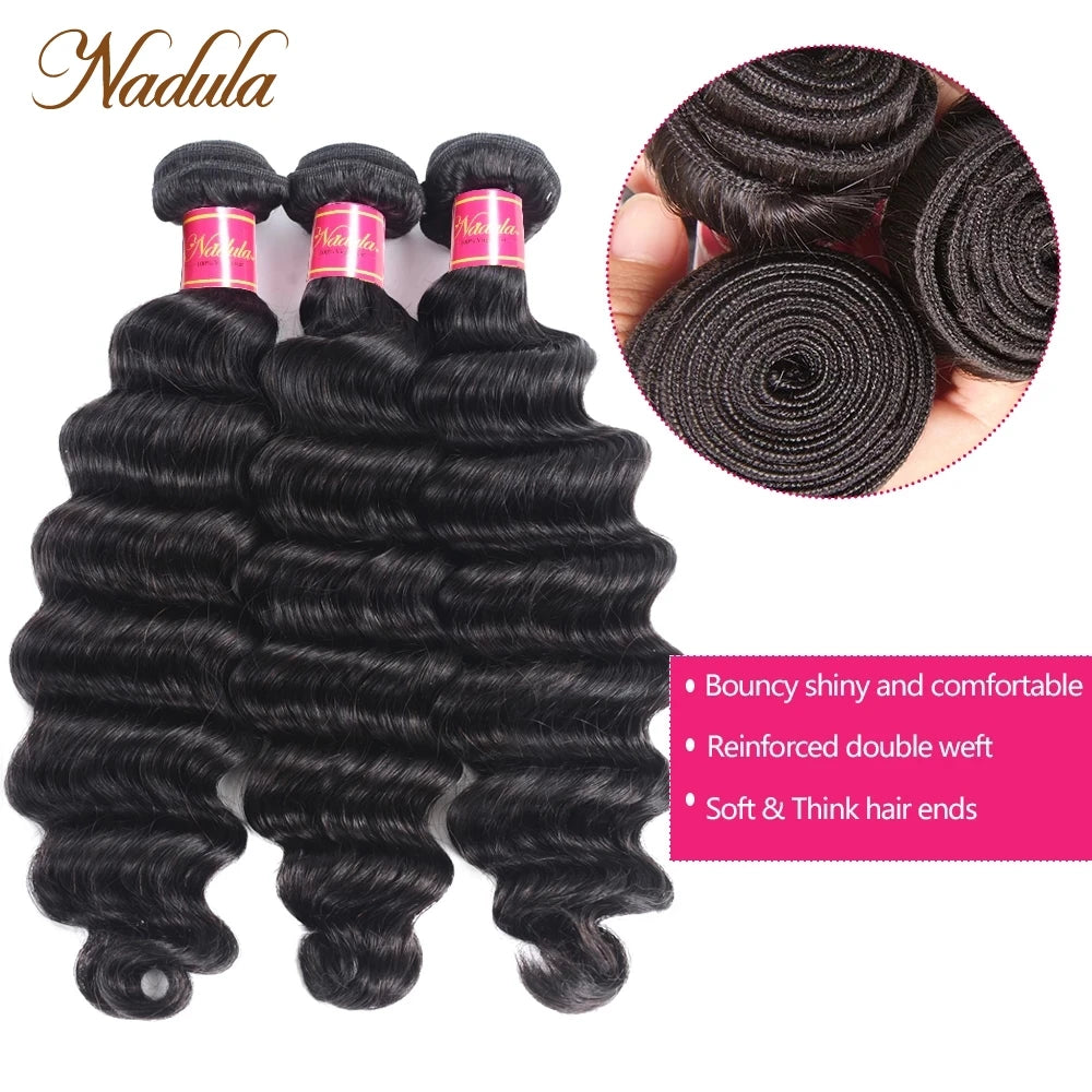 Nadula Hair Loose Deep Wave Bundles 12-26inch Brazilian Hair Weave Bundles 100% Human Hair 1/3/4 Bundles Remy Hair Natural Color