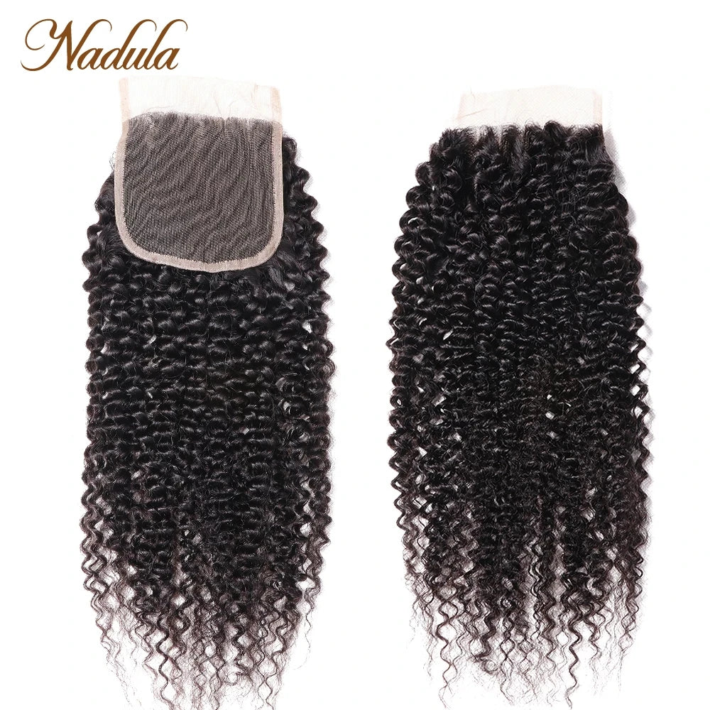 Nadula Hair Kinky Culry Bundles With Lace Closure 4*4 Closure With Human Hair Bundles 2/3/4 Bundles With Closure Remy Hair