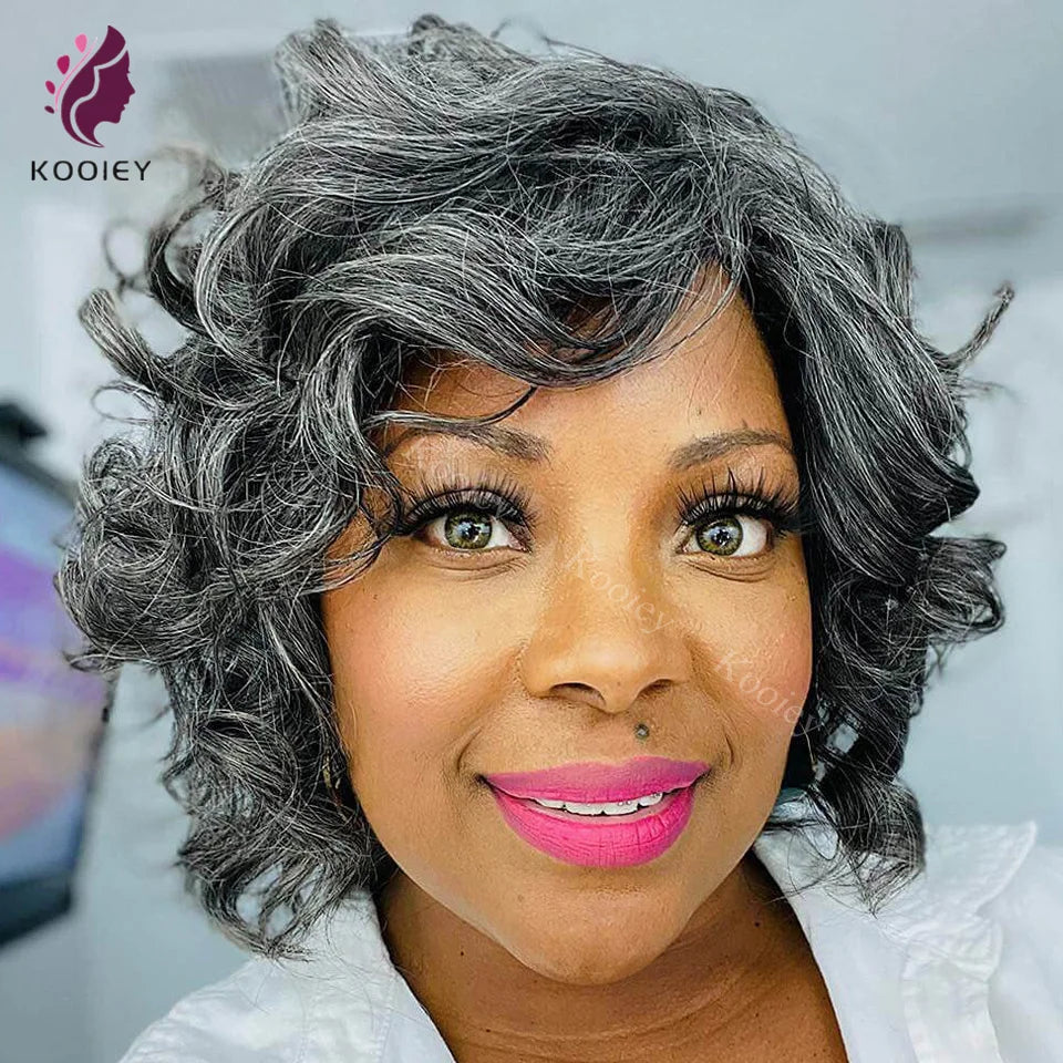 Gray Short Bob Human Hair Wigs 13x4 Lace Front Wigs Human Hair Pixie Cut HD Lace Pre-Plucked Highlight Sliver Grey Black Wigs