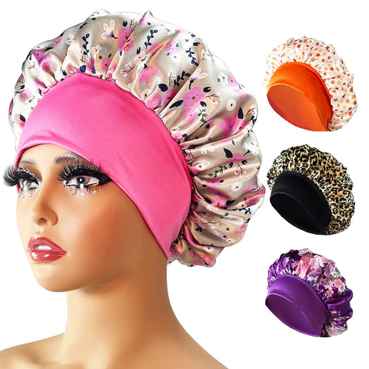 New Satin Bonnet Silk Night Sleeping Cap For Women Curly Braid Hair Multi Style Printing