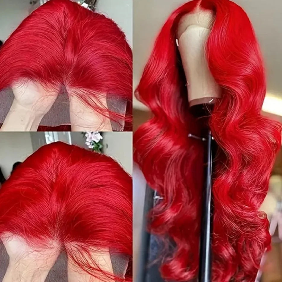 Colored Hot Red Body Wave Human Hair Wigs 13X4 Burgundy 99j Lace Front Wig For Women 180 Density Pre-Plucked Remy Lace Front Wig