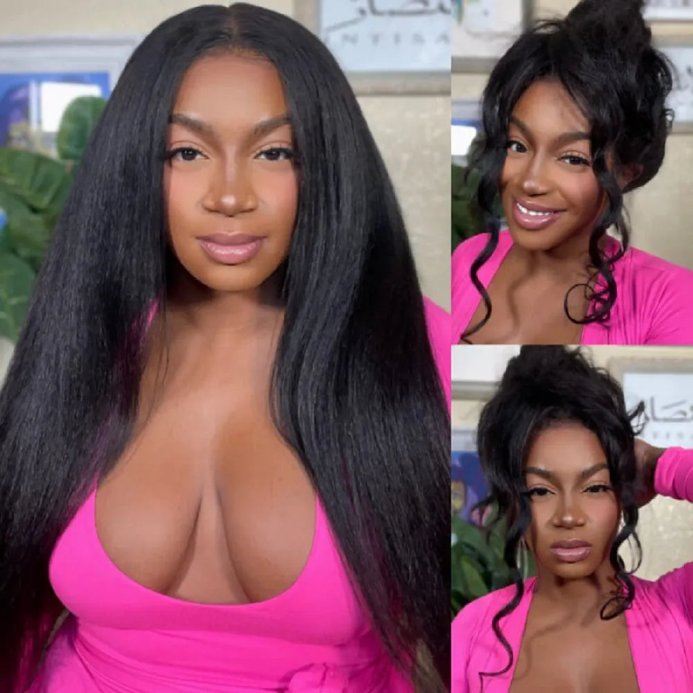 Nadula Hair 6X4.5 Pre Cut Lace Closure Wig Kinky Straight Glueless 7X5 Bye Bye Knots Wig Human Hair Wig With Bleached Knots