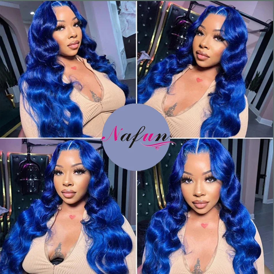 Sapphire Blue 13x4 Lace Frontal Wig Body Wave Human Hair Wigs Dark Blue Color Transparent Pre-Plucked Lace Frontal Wigs For Wome