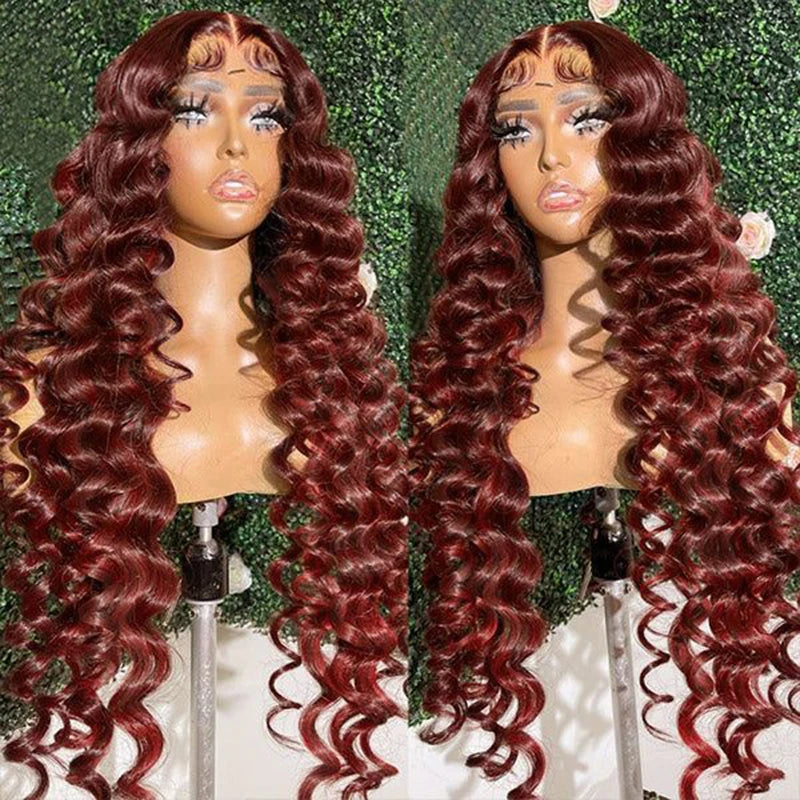 Reddish Brown Loose Deep Wave Lace Frontal Wig 13x6 Copper Red Lace Front Human Hair Wigs Pre Plucked With Baby Hair 250 Density