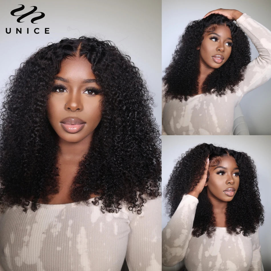 UNice Hair 13x4 Lace Front Wigs Kinky Curly Human Hair Wig Pre-Plucked Afro Kinky Curly Lace Frontal Wigs for Women