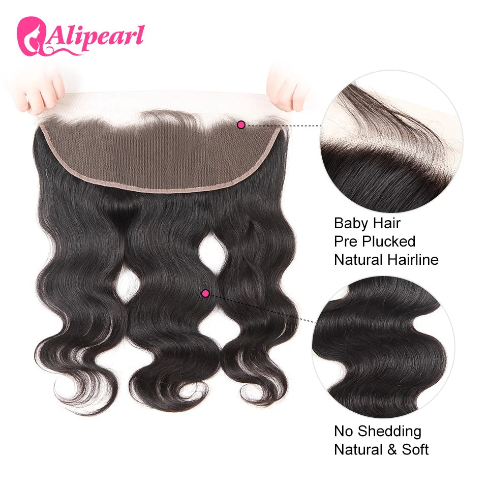 Ali Pearl Body Wave Transparent Lace Frontal Pre-Plucked with Baby Hair Brazilain 13x4 Lace Frontal For Women 100% Human Hair