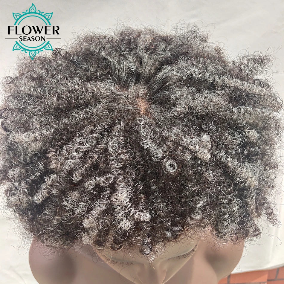 Grey Human Hair Wigs Short Afro Kinky Curly Grey Wig with bangs 180% Ombre Gray Curly Bob Wigs for Women Full Machine Made