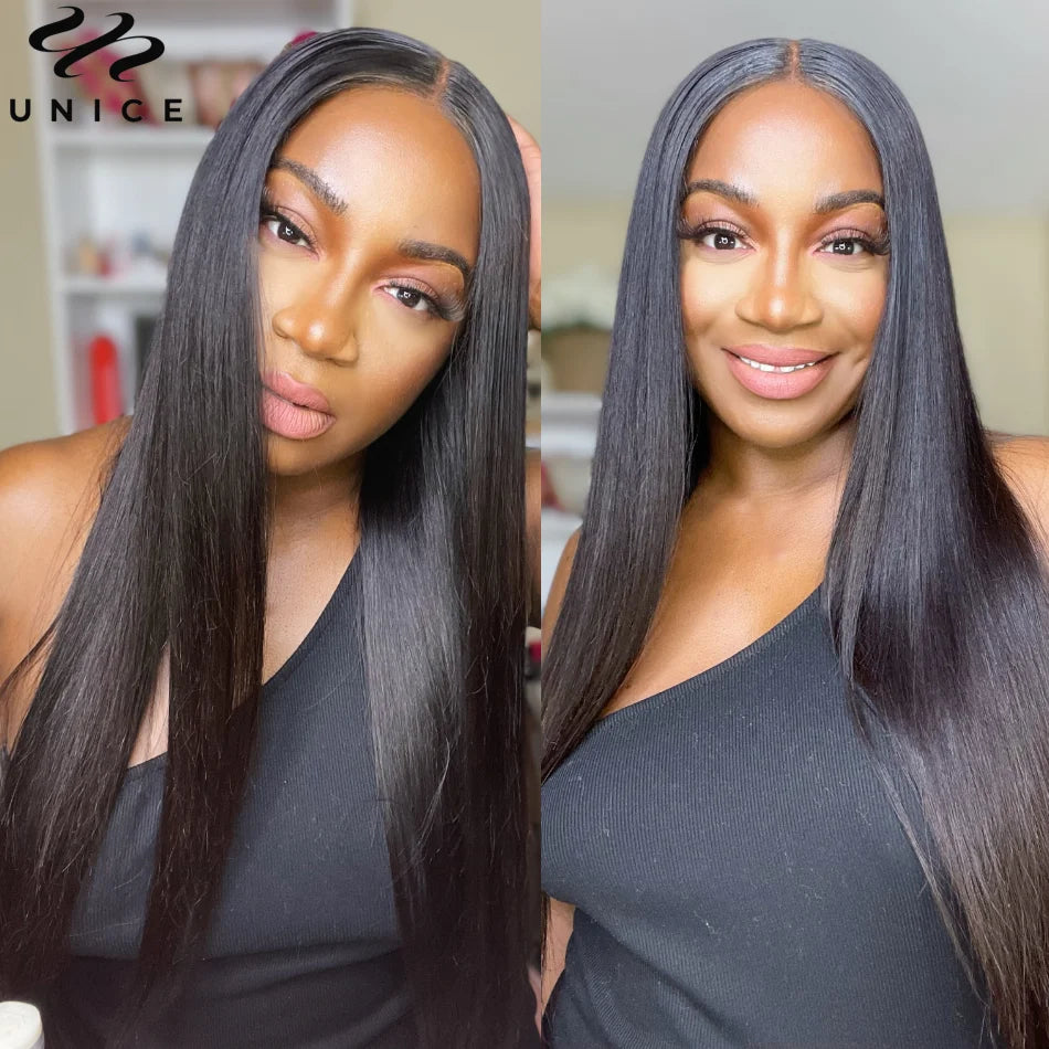 UNice Hair 4x4ﾠClosureﾠHuman Hair Wig Pre-Plucked Bone Straight LaceﾠClosureﾠWig 100% Human Hair Lace Wigs On Sale Clearance