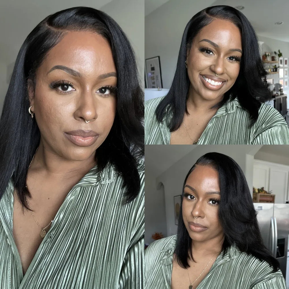 Nadula Wear Go 6x4.5 Pre Cut Lace Closure Wig Glueless Black Yaki Straight Air Wig Pre Plucked With Babyhair Pre Bleach Knots