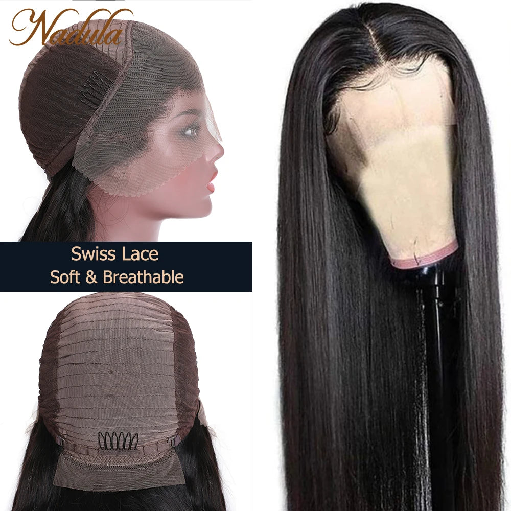 Nadula Hair 28inch Straight Lace Front Human Hair Wigs For Women 13x4 Inch Straight Hair Lace Front Wig Pre-Plucked Hairline