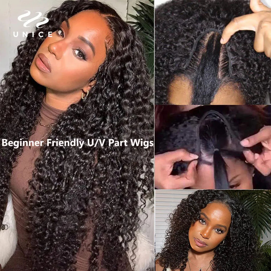 Curly Hair V-Part Wig / U-Part Wig Human Hair Glueless Wig No Glue No Leave-out Super Natural Thin Part Human Hair Wig for Women