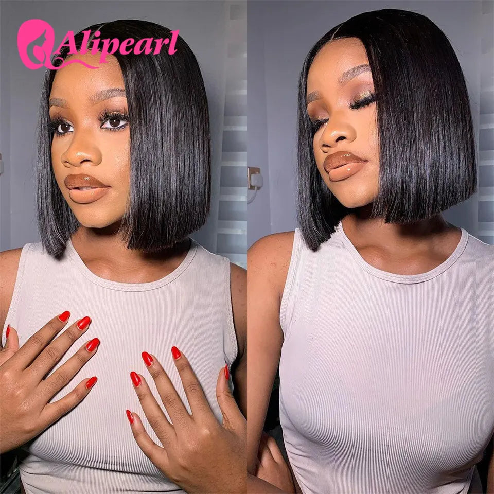 Ali Pearl Straight Bob Lace Front Closure Wig Human Hair Brazilian 5x5 Short Bob Human Hair Wigs Pre-Plucked Lace Wig For Women