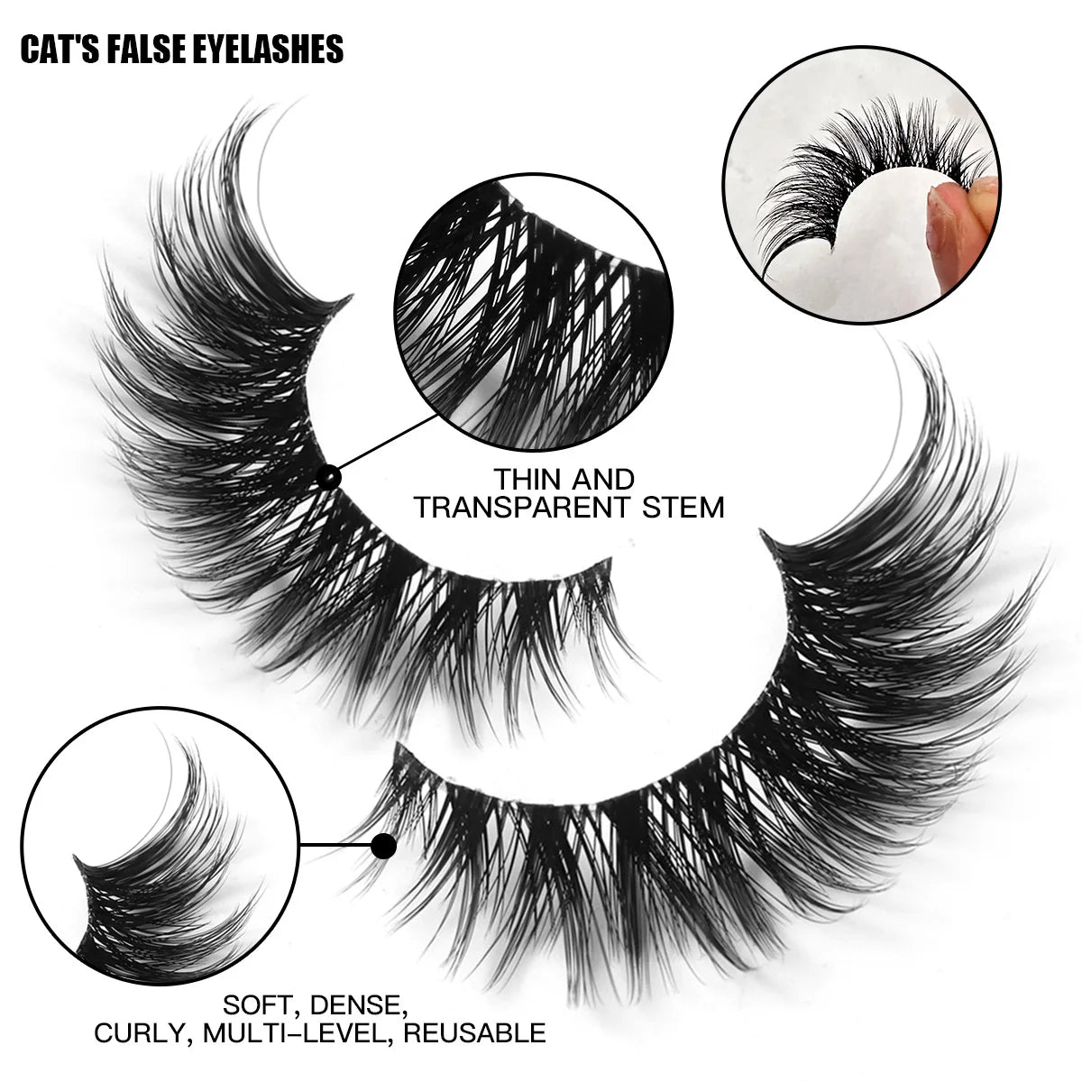 Fox Eye Eyelashes Cat Eye Lashes Winged End Eye Elongated Eyelashes Fluffy Soft Natural Long Faux Mink Fake Lashes Faux Cils