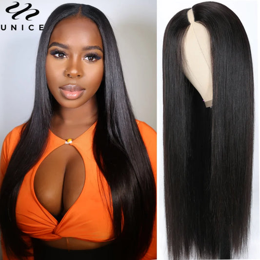 UNice Hair V Part Wig Human Hair Brazilian Straight Wig I-Part Wig Glueless Wig Upgrade U Part Wig No Leave Out Quick Weave