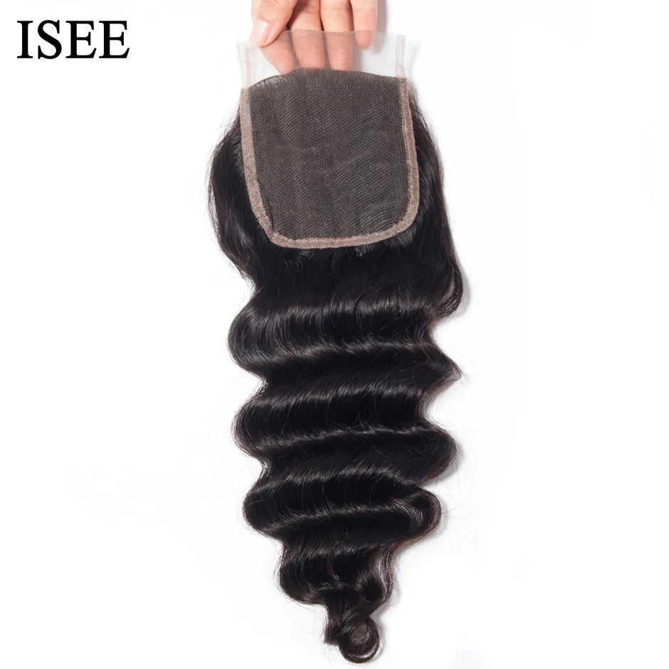 Brazilian Loose Deep Closure Remy Hair Free Part ISEE HAIR 4"*4" Based Closure Can Be Dyed Free Shipping Nature Color