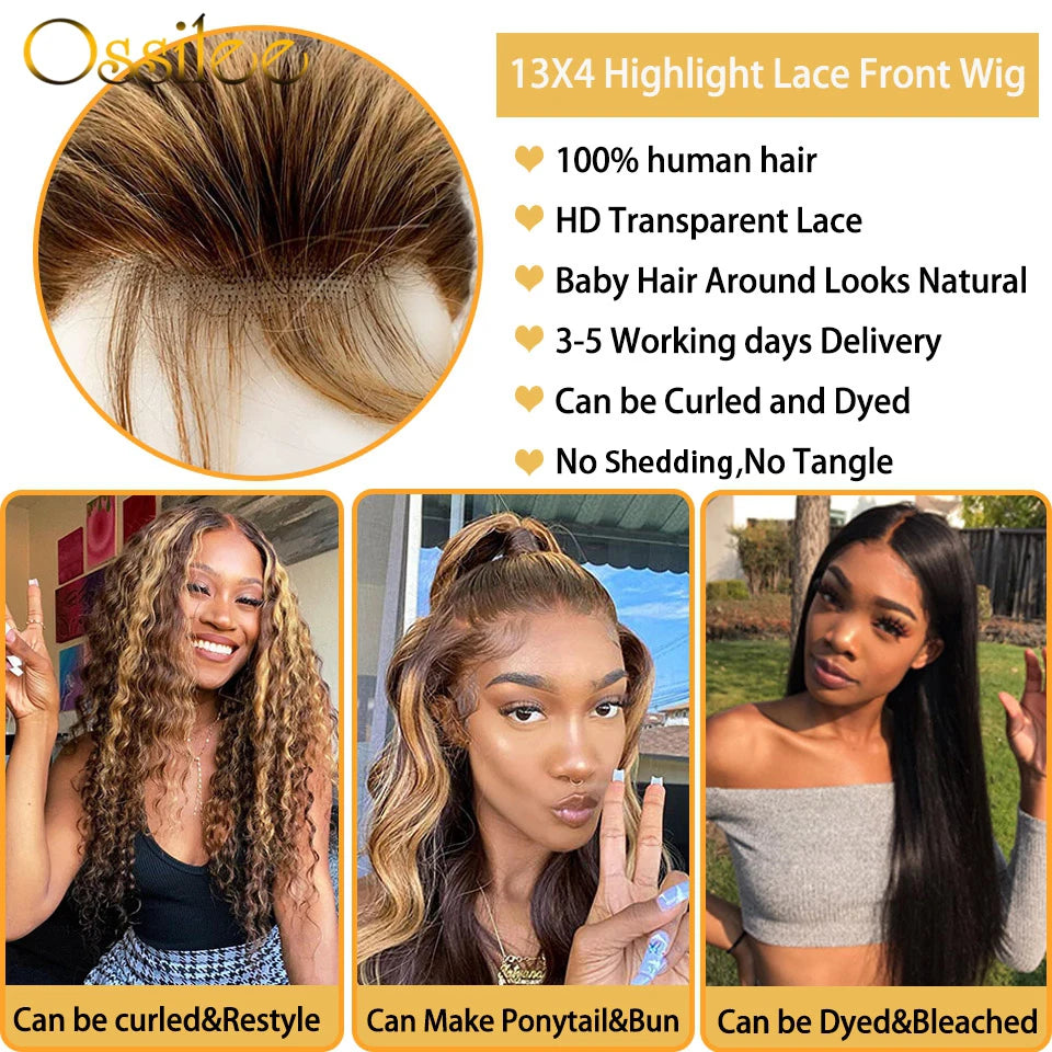 13x4/13x6 Straight Human Hair Lace Wigs for Women Remy Brazilian Lace Frontal Wigs Ombre 1B 27 Highlight human Hair Wigs