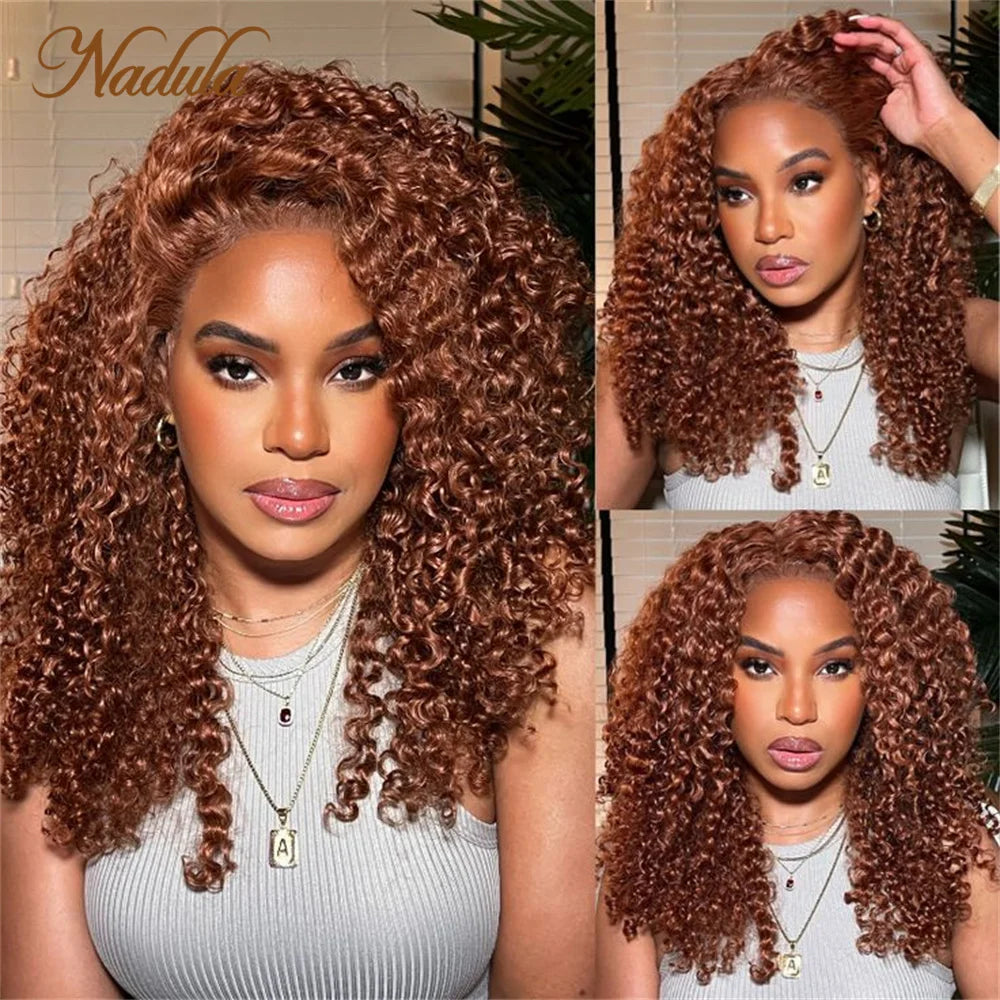 Nadula Hair Reddish Brown 6x4.5 Pre Cut Lace Wig Glueless Wear&Go Kinky Curly Lace Closure Wig With Breathable Cap Air Wig