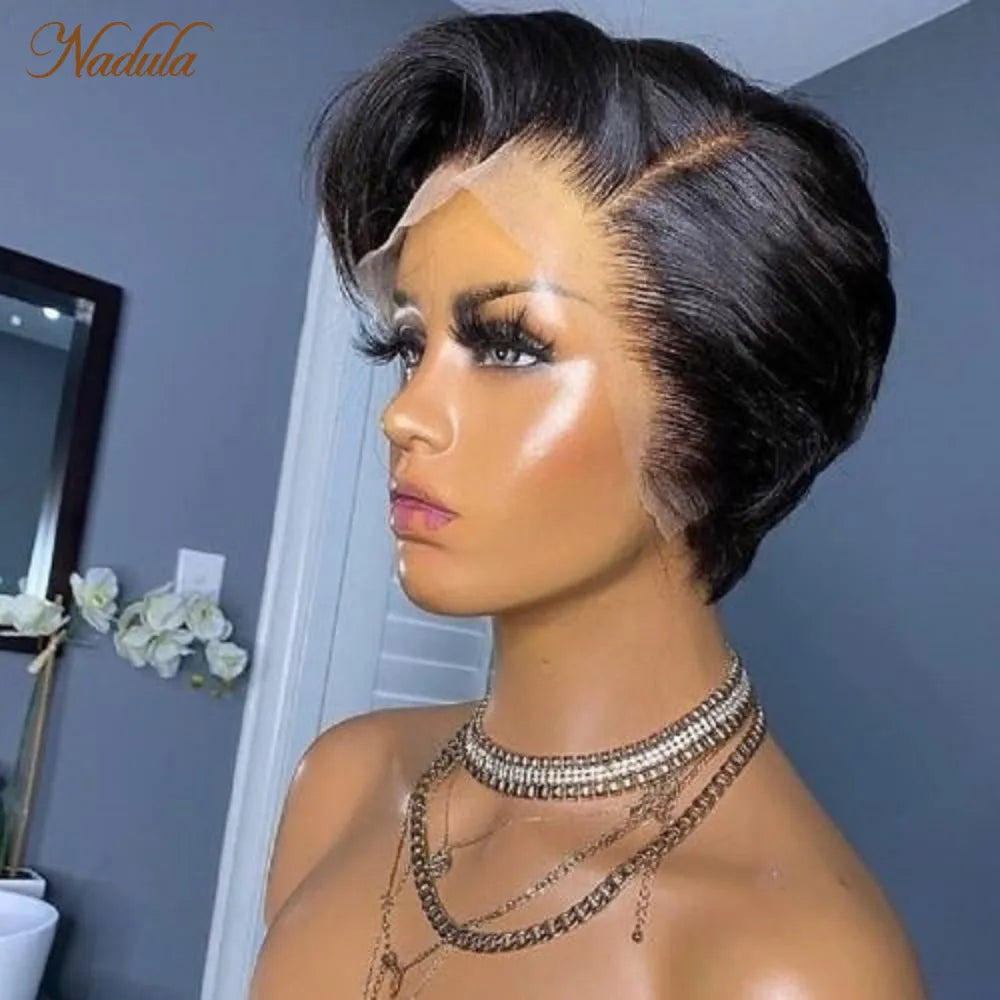 Nadula Hair 13x1 Side Part Bob Wig Short Pixie Cut Wigs For Women 100% Human Hair Wig