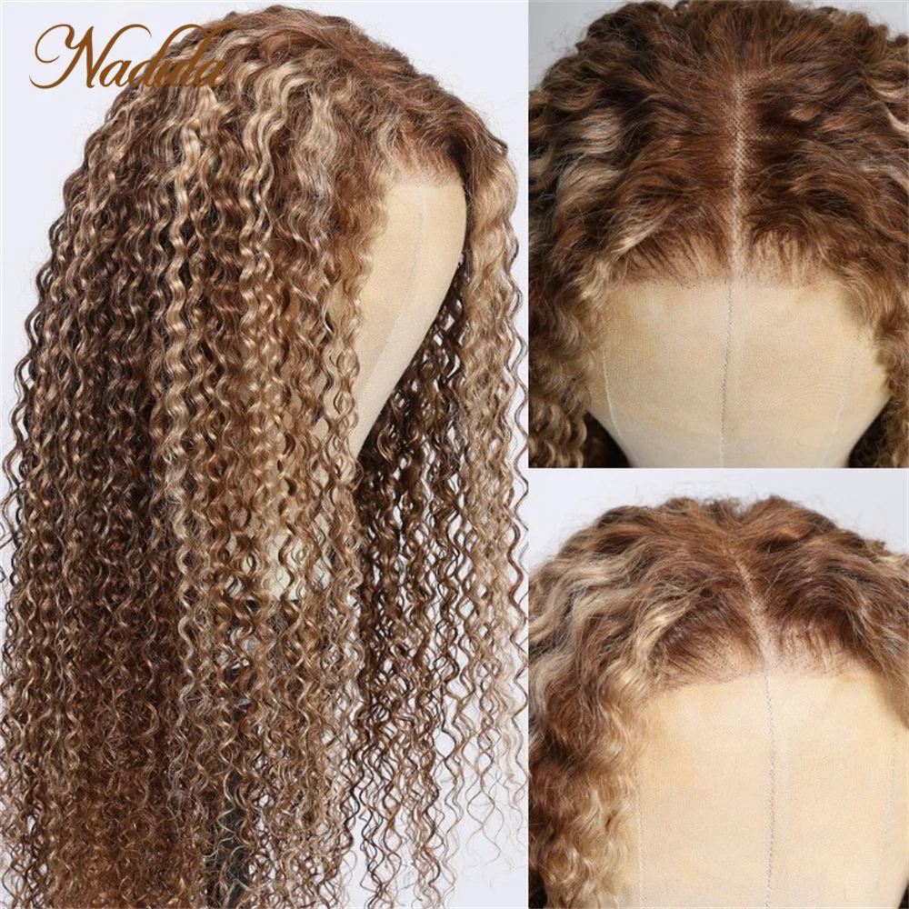 Nadula Hair 7X5 Bye Bye Knots Wig Pre Bleached Lace Closure Wig Highlight Honey Blond Color Wear Go Wig Curly Hair Wigs