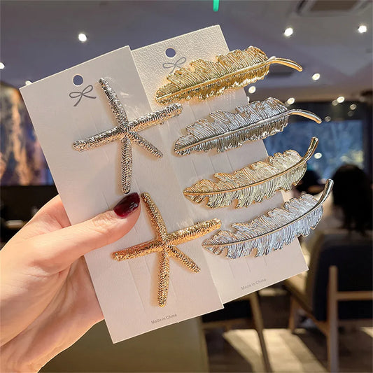 Fashion Women Leaf Feather Hair Clip Hairpin Barrette Bobby Pins Hair Accessories Lady Party Jewelry Starfish Hair Clip