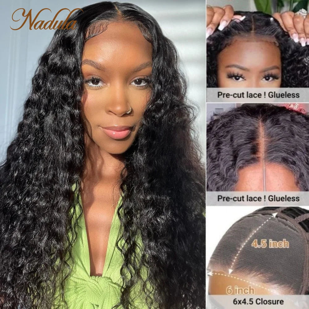 Nadula Hair 6x4.5 Pre Cut Lace Closure Wig Water Wave Wear & Go Wig With Bleach Knots Glueless Air Wig Upgrade Breathable Cap