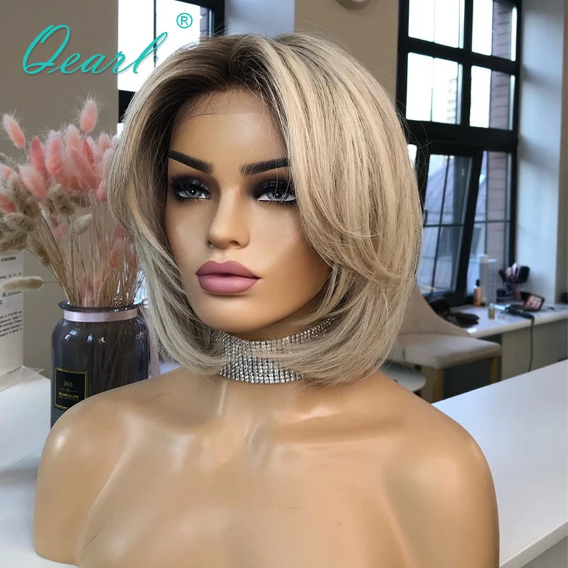 Lace Front Human Hair Wig 13x4 Ombre Grey Ashy Blonde Lace Frontal Wigs Cheap Short Bob Wig ombre glueless wig human hair Qearl