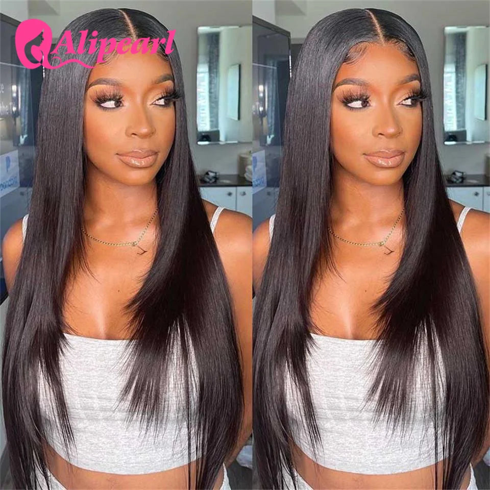 Ali Pearl Transparent Lace Human Hair Wigs Peruvian Straight 4x4 Lace Closure Wig Pre-Plucked for Women Glueless Human Hair Wigs