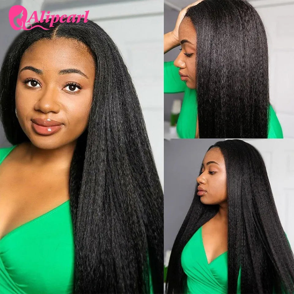 AliPearl Hair U Part Wig Kinky Straight Human Hair Wig For Black Women 180% Density Brazilian Remy Glueless Middle U Shape Wigs