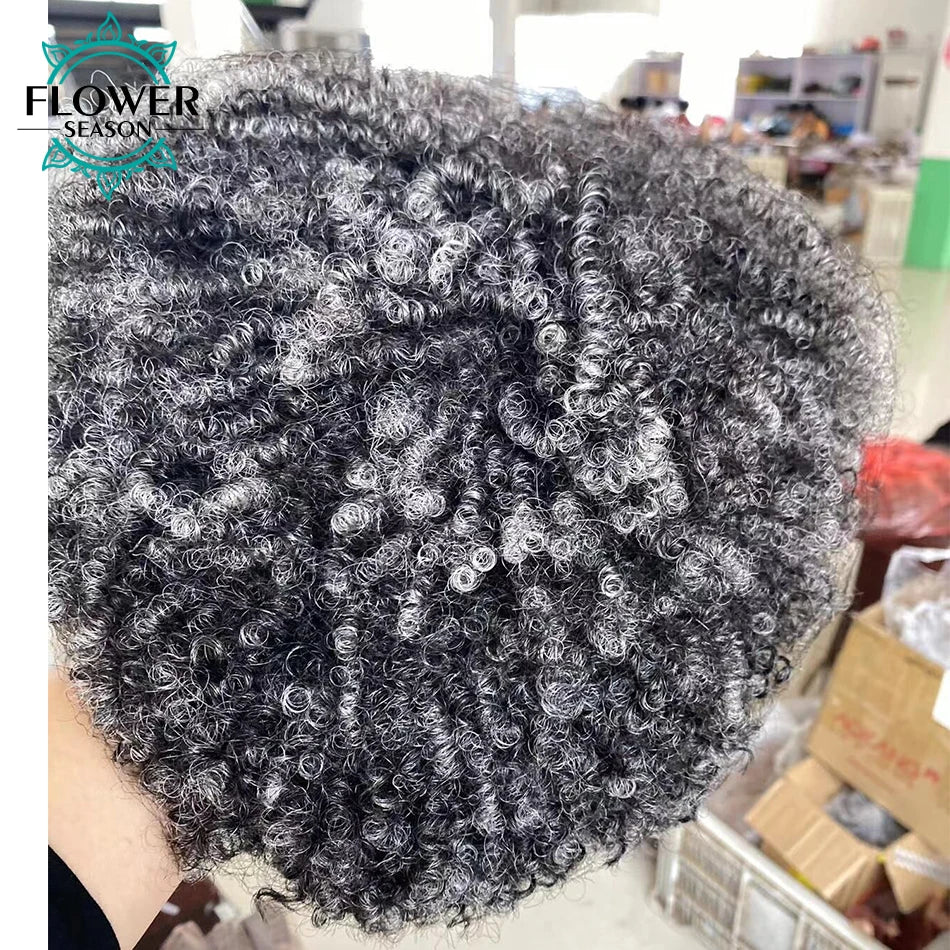 Grey Human Hair Wigs Short Afro Kinky Curly Grey Wig with bangs 180% Ombre Gray Curly Bob Wigs for Women Full Machine Made