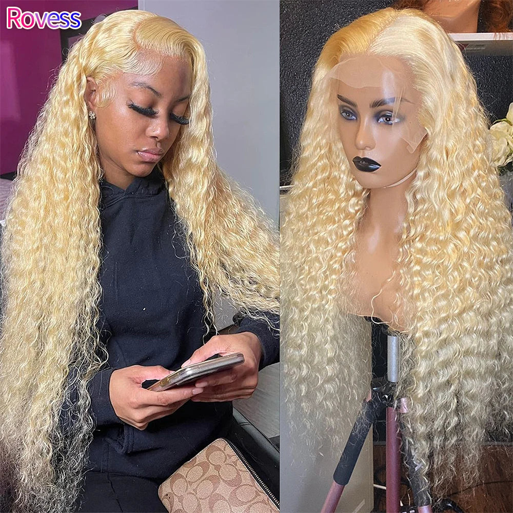 613 Deep Wave Wigs 13×4 HD Lace Frontal Wigs Human Hair Honey Blonde Remy Curly Water Wave Lace Wigs PrePlucked With Baby Hair