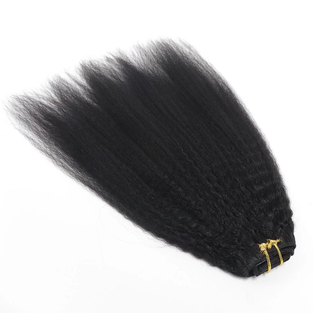 Clip In Kinky Straight Human Hair Extensions Clips In Extension Full Head Brazilian Clip on Curly #1B Hair Extension For Women