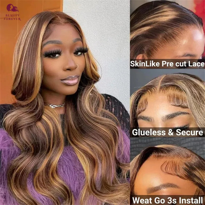 Honey Blonde 7x5 Bye Bye KNOTS Glueless PrePlucked Wear Go Lace Wig 6x4.75 Body Wave Brazilian Lace Front Human Hair Wig