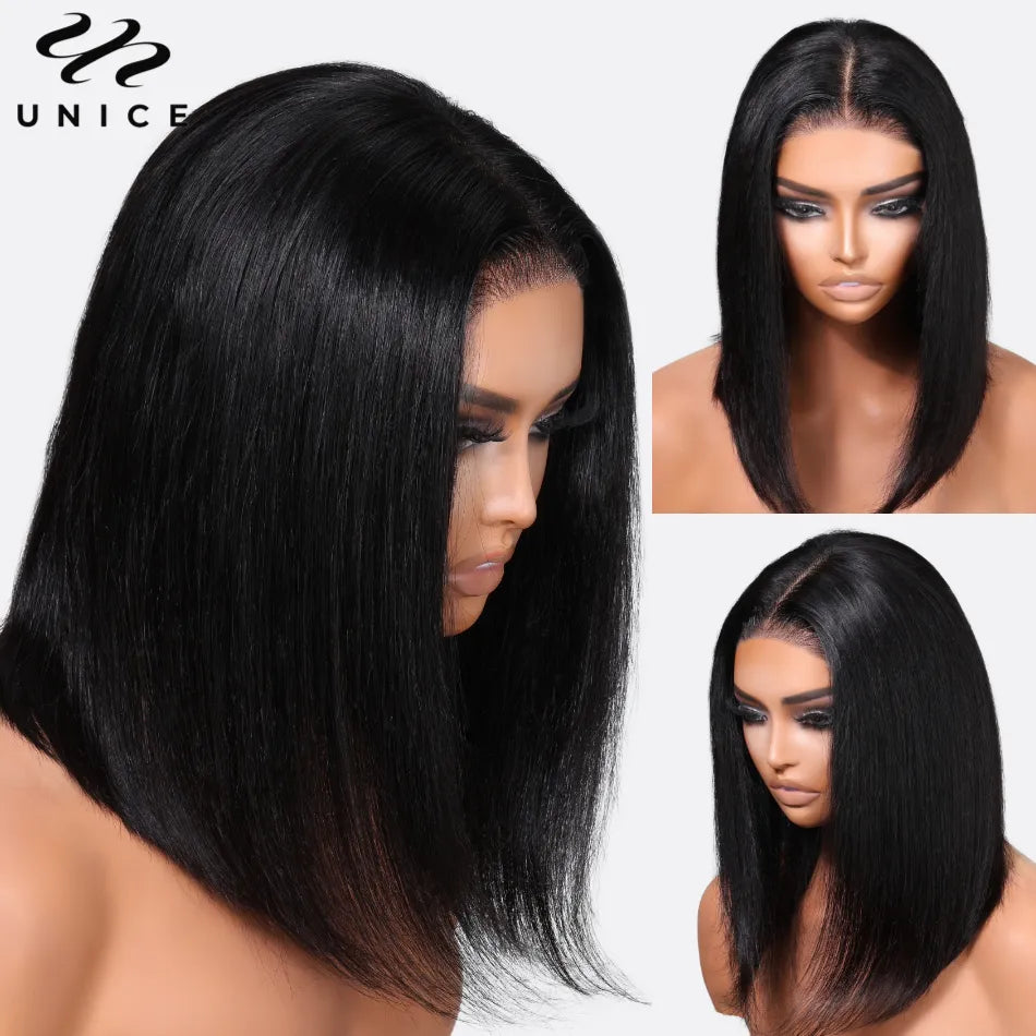 UNice Bye-Bye Knot Wig 7x5 Pre-Cut Lace Closure Wig Human Hair Bob Wig Wear Go Glueless Wig Short Bob Lace Wigs for Women