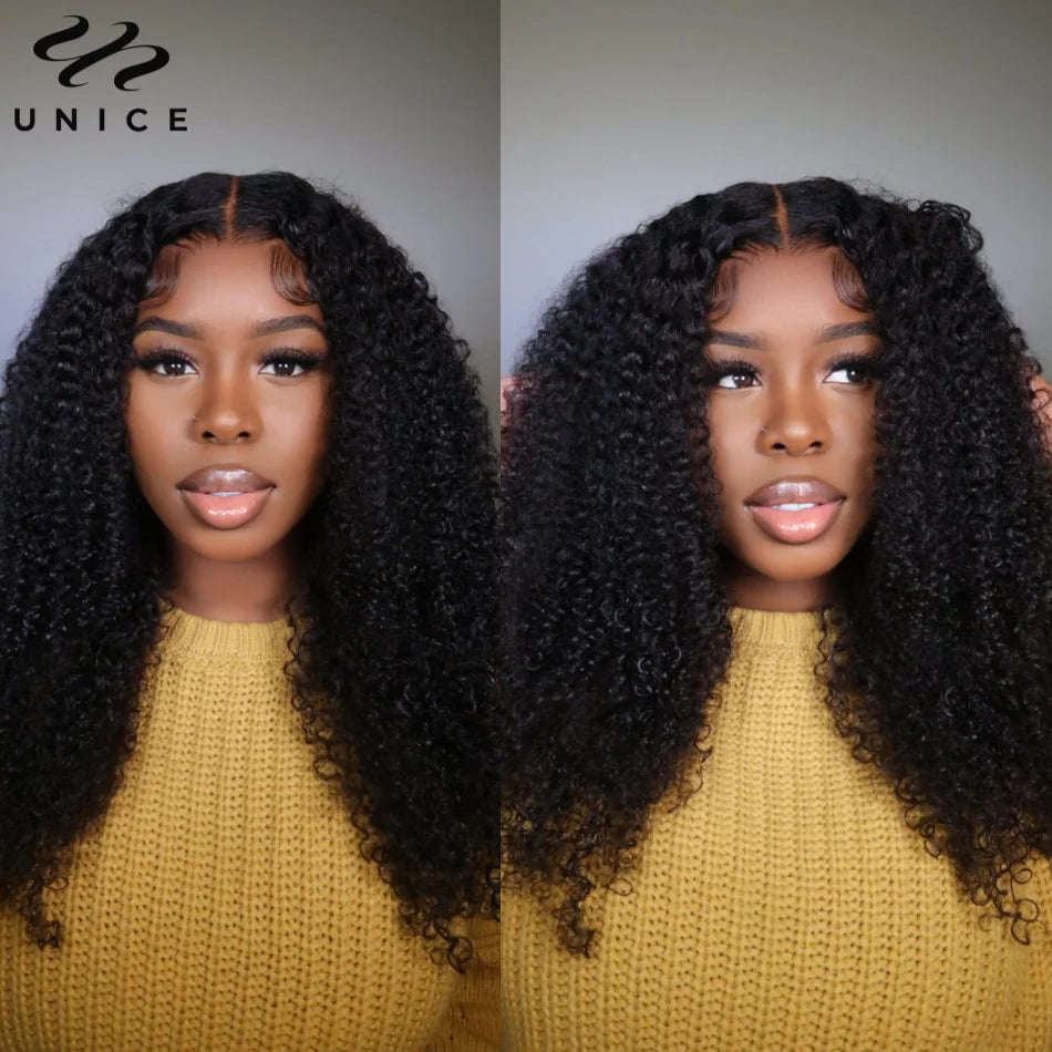 UNice 4x4 Lace Closure Wig Kinky Curly Human Hair Wig Super Natural Lace Wig for Beginners Glueless Wig Human Hair Ready To Wear