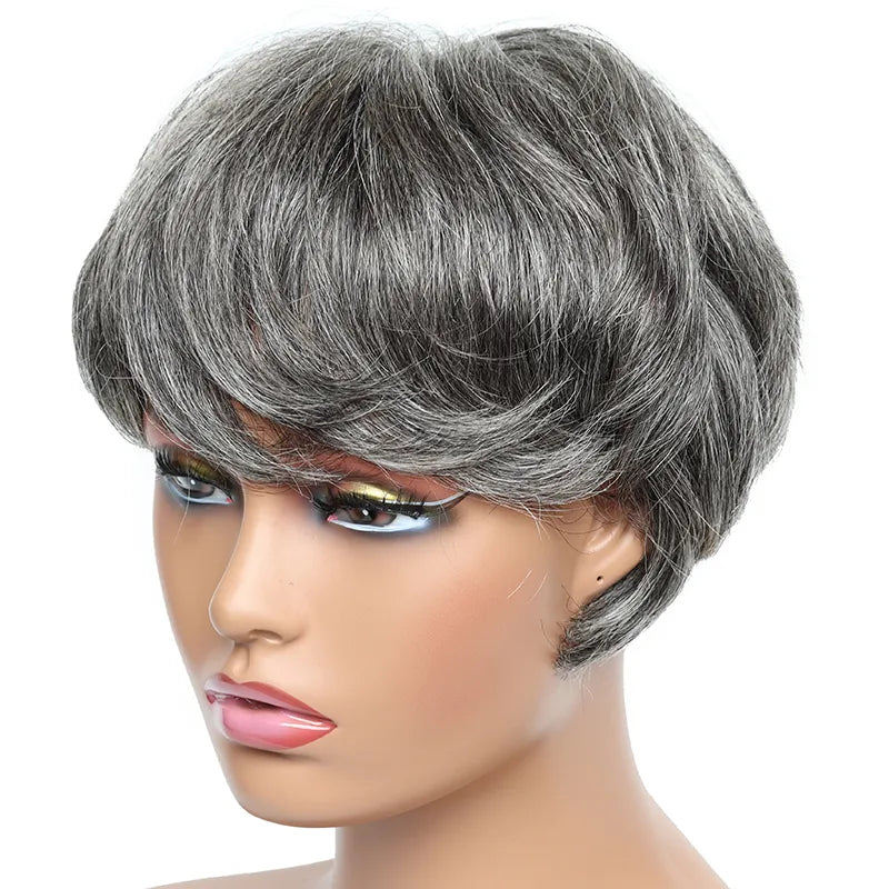 Short Human Hair Pixie Cut Wig Brazilian Hair Grey Wigs With Bangs for Women Short Human Full Machine Wig Ombre 30 Glueless Wigs