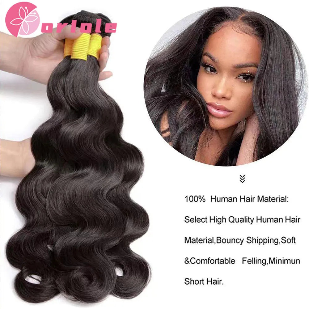 Brazilian Body Wave Human Hair Bundles Natural Hair Weave 3/4 Bundles Deal 8-32Inch Machine Double Weft Bundles Hair Extensions